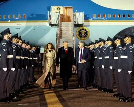 US President Trump Touches Down in UK for Unprecedented Repeat State Visit As Protests Gather in Windsor